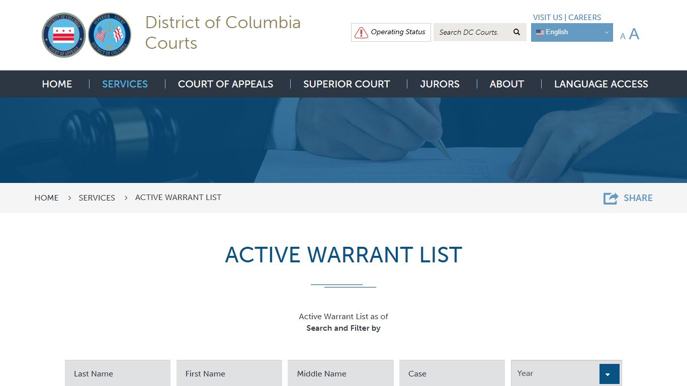 Active Warrant List | District of Columbia Courts