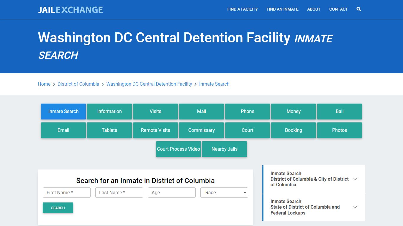 Washington DC Central Detention Facility Inmate Search - Jail Exchange